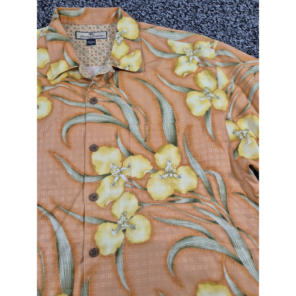 Tommy Bahama Hawaiian Shirt Men's L Silk Orange Tropical Print Camp Loop Collar - Picture 3 of 6